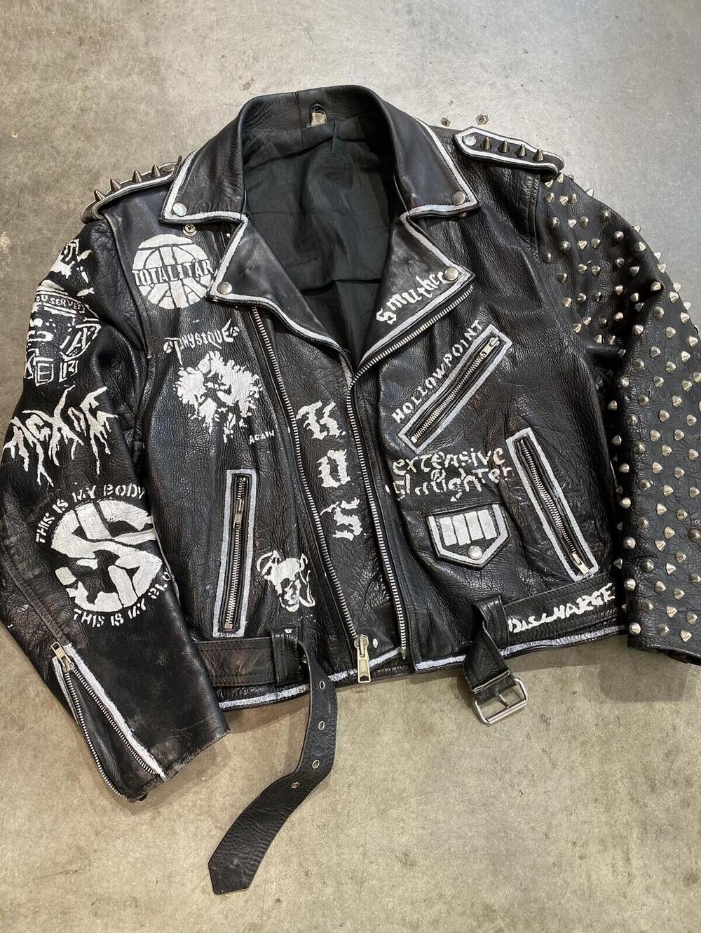 Vintage 90s Punk Studded Leather Jacket anticimex discharge - Picture 1 of 15